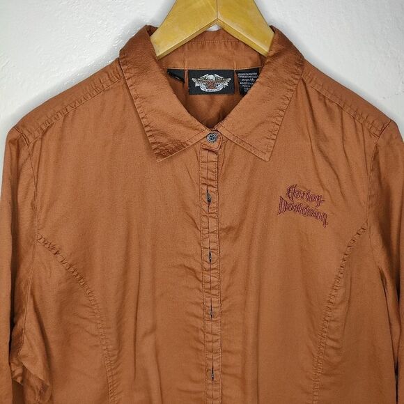 Harley Davidson Embroidered Rust Orange Button Down Top - Picture 4 of 15